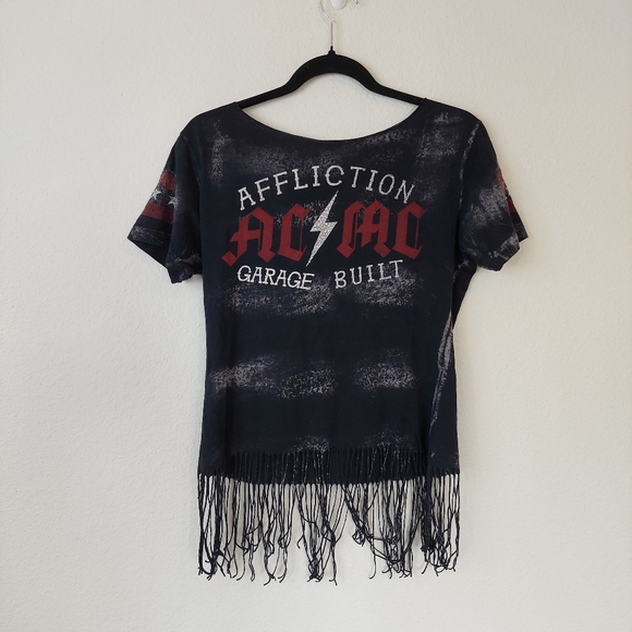 Affliction Fallen Angels Fringe Trim‎ Cut Out Women's Tee Size Medium - Picture 4 of 6